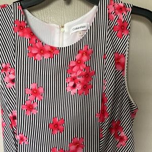 Calvin Klein black and white striped pink floral Flowey dress